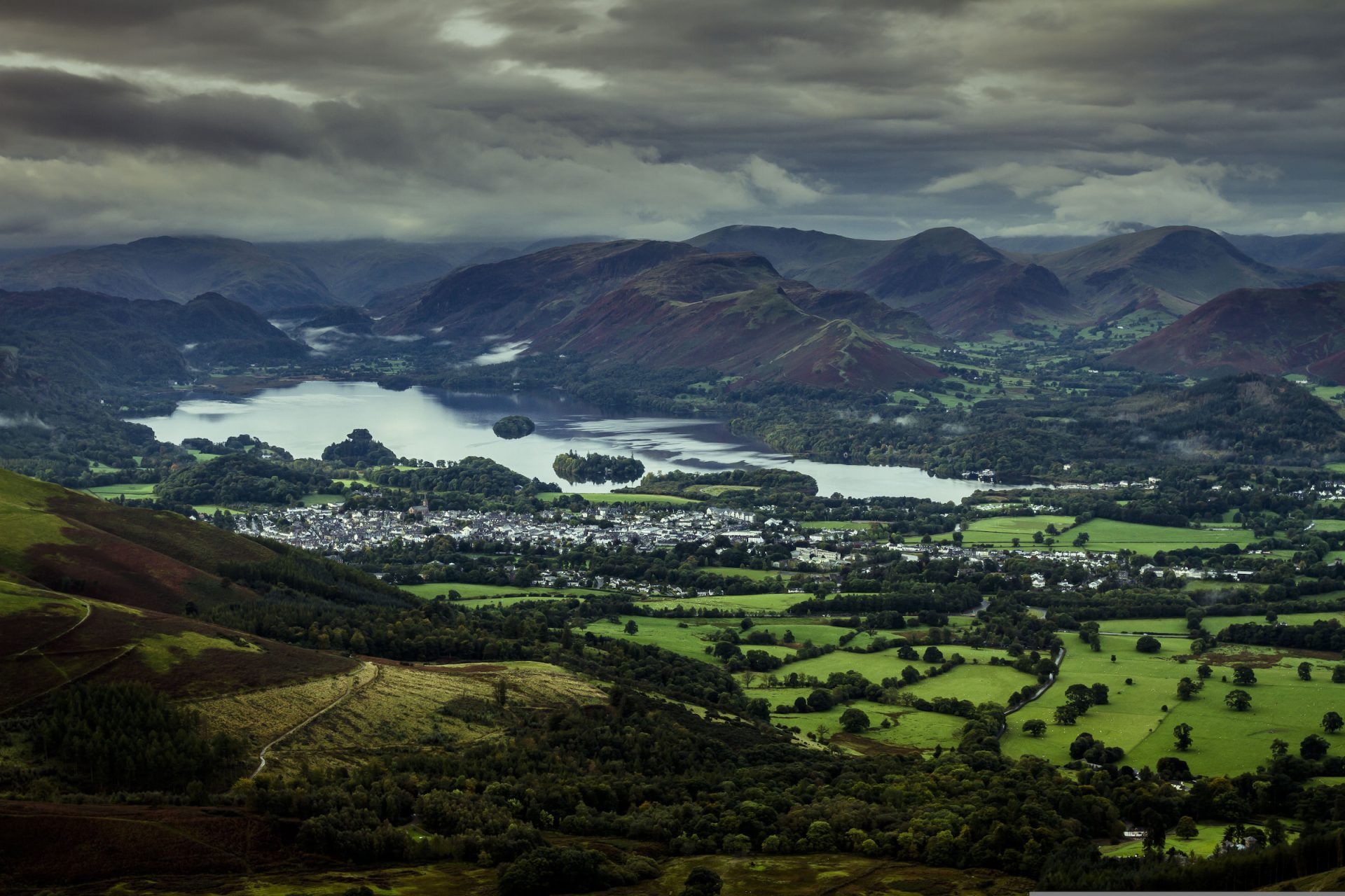 keswick and derwentwater from the top of a mountain